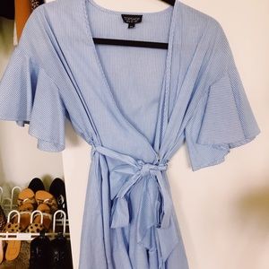 Topshop Blue Striped Wrap Dress